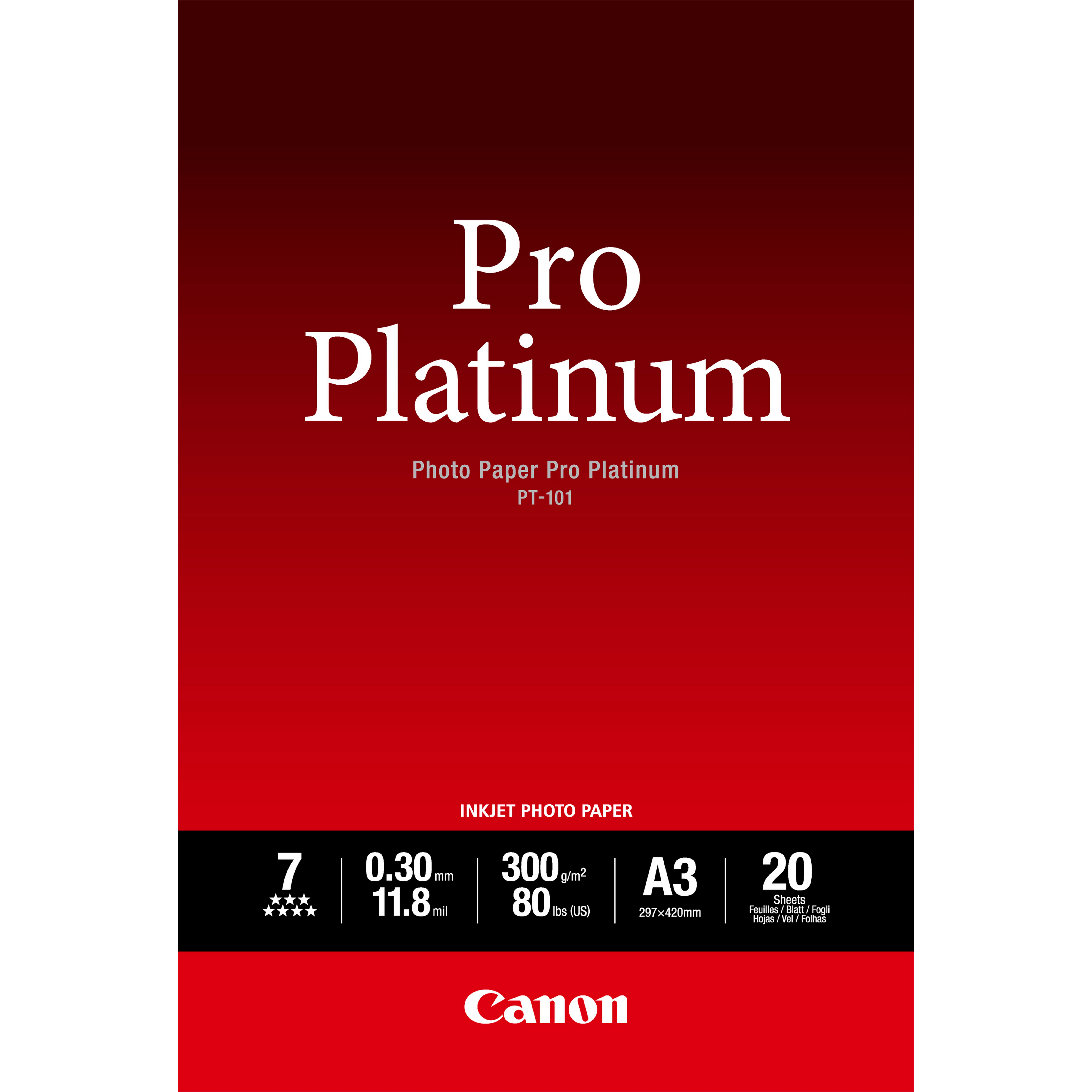 Image of Canon PT-101 Pro Platinum Photo Paper A3 - 20 Sheets