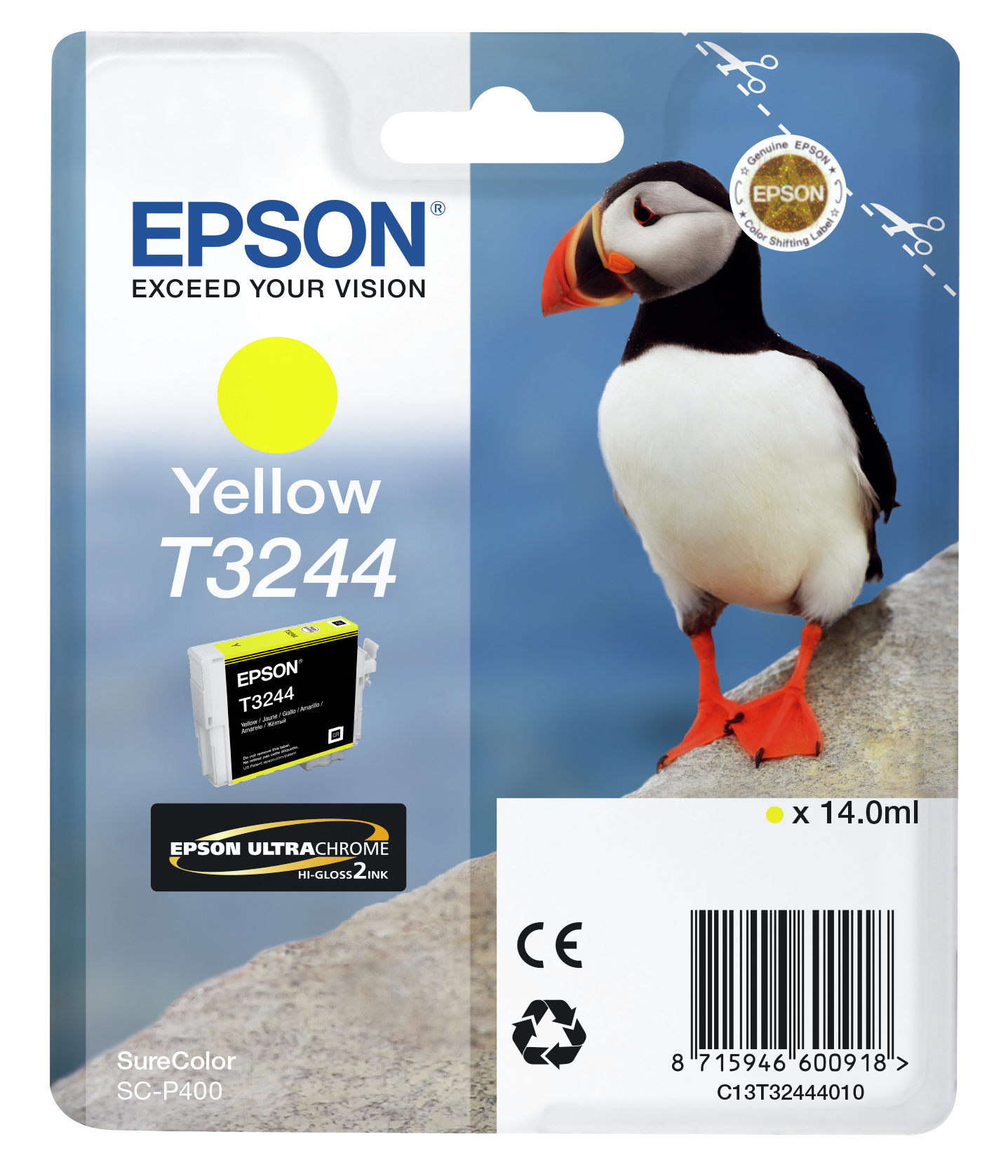 Image of Epson C13T32444010/T3244 Ink cartridge yellow, 980 pages 14ml for...