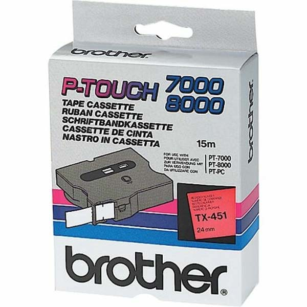 Image of Brother TX-451 DirectLabel black on red 24mm x 15m for Brother...