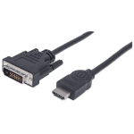 Manhattan HDMI to DVI-D 24+1 Cable, 1.8m, Black, Lifetime Warranty, Equivalent to HDMIDVIMM6