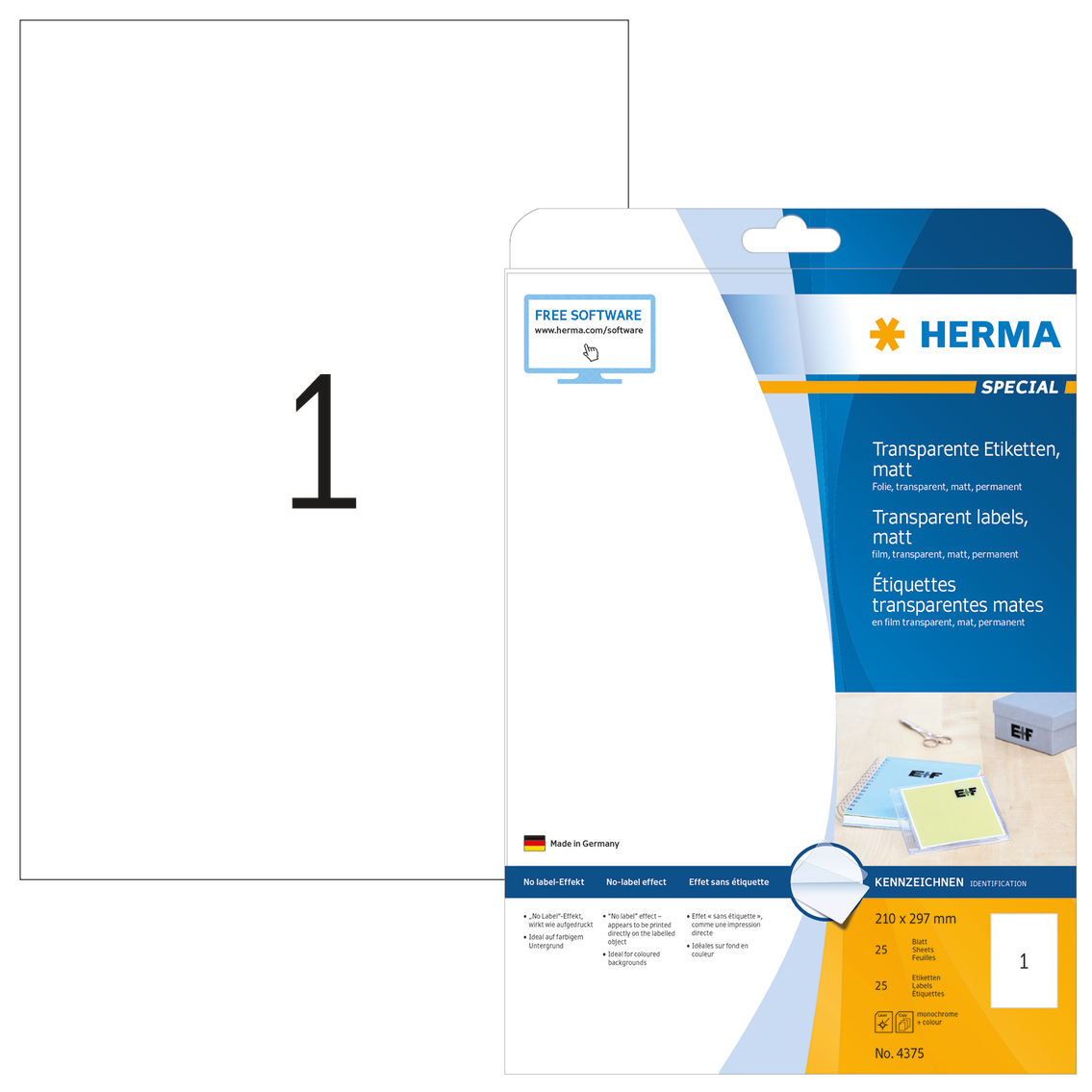 HERMA 4375 utskriftsbara etiketter Transparent Självhäftande skrivaretikett