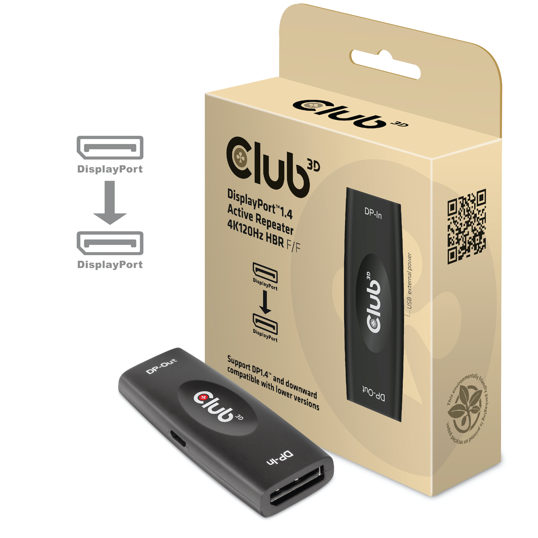 CLUB3D DisplayPort 1.4 Active Repeater 4K120Hz HBR3 F/F