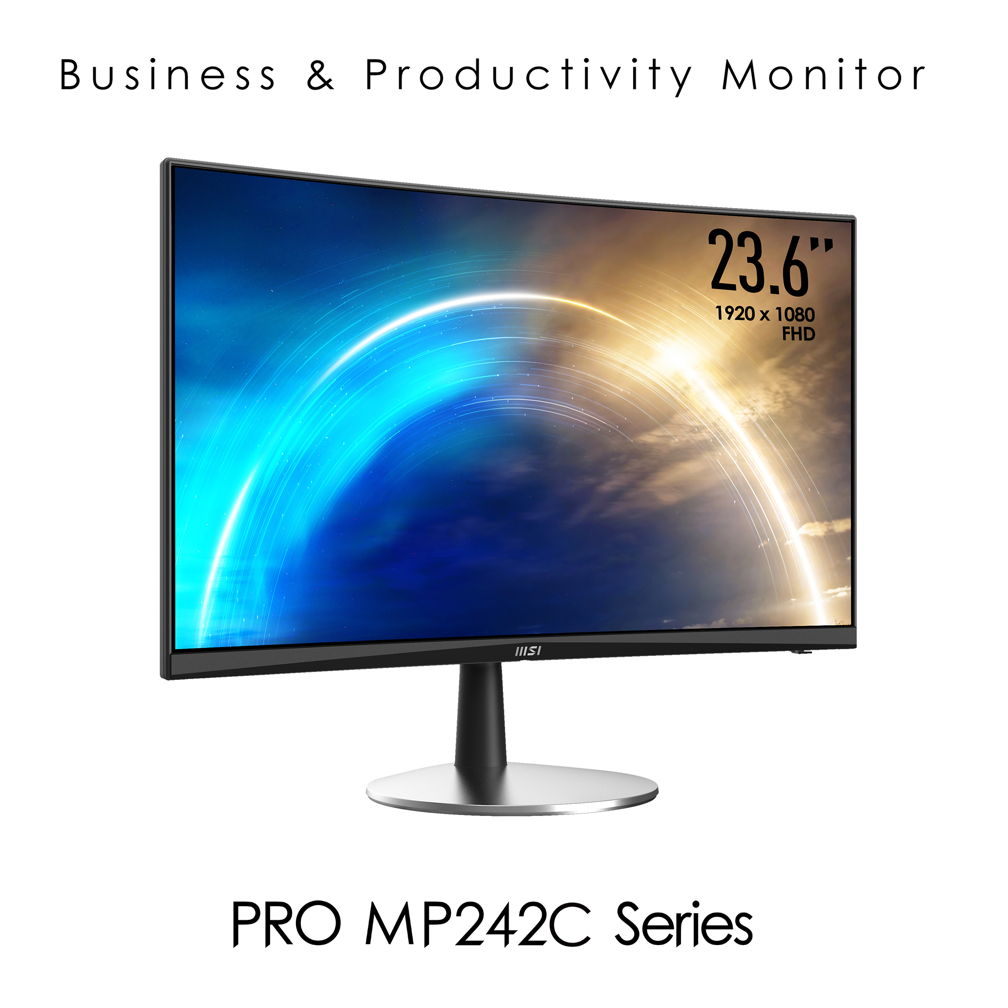 MSI Pro MP242C 23.6 Inch Curved Monitor, 1500R, Full HD (1920 x 1080), 75Hz, VA, 5ms, HDMI, VGA, Built-in Speakers, Anti-Glare, Anti-Flicker, Less Blue light, TÃœV Certified, VESA, Kensington, Black