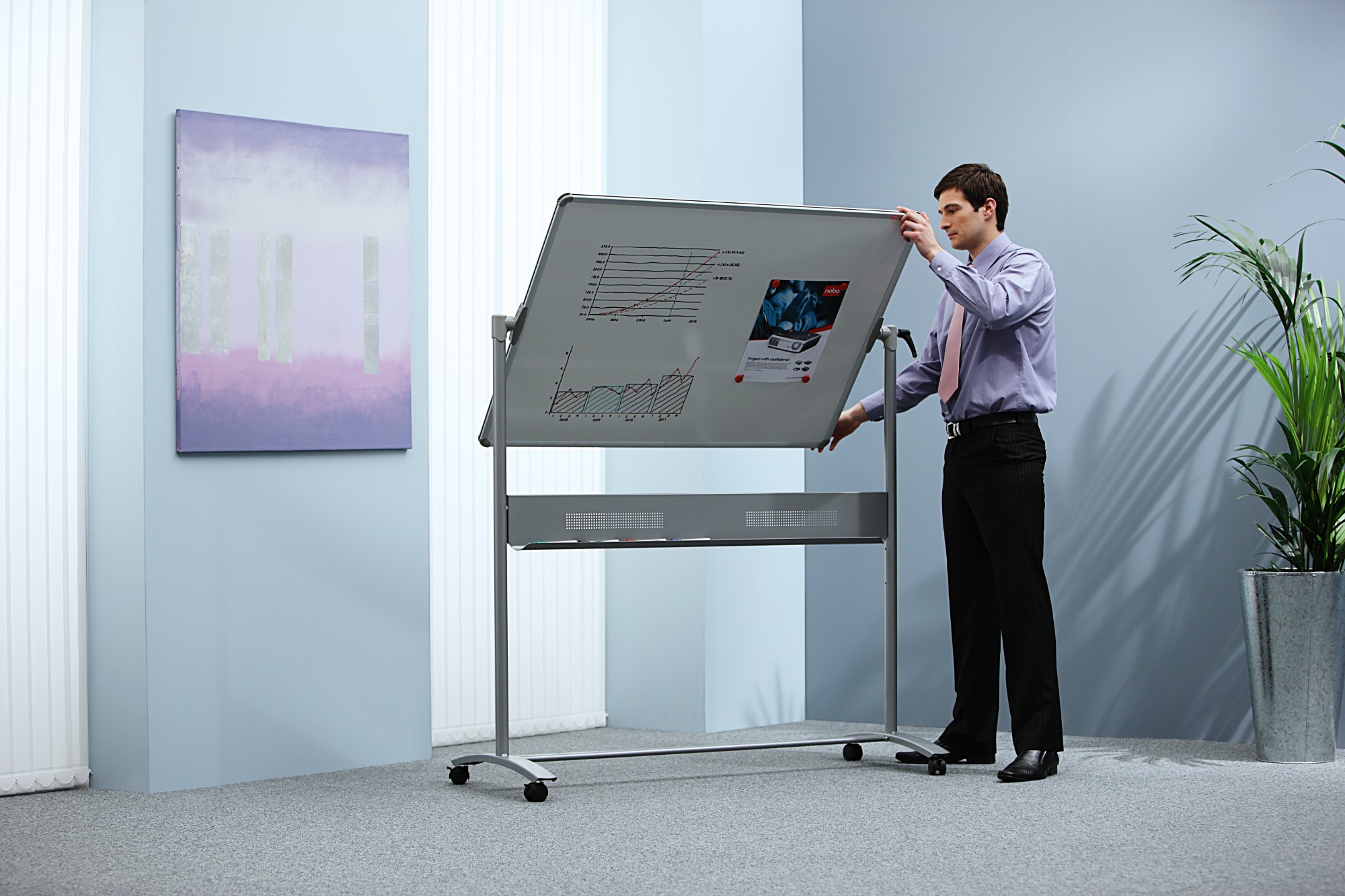 Nobo Prestige Enamel Magnetic Mobile Board Horizontal Pivot 1500x1200mm