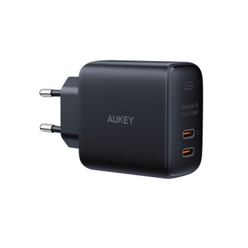 PA-B4T-BK AUKEY Omnia II Wall Charger 2xUSB-C PD, GaN, 45W - Black