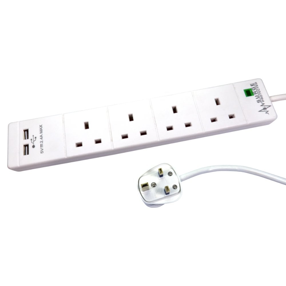 EXTENSION LEAD 4G SURGE 2 USB WHT 3M thumbnail