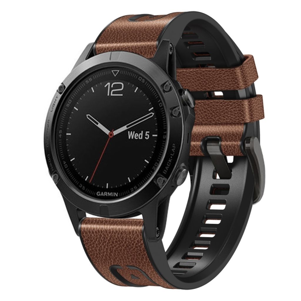 EU Product - Fenix 7X PU-leather / silicone Watch Band - Brown thumbnail