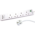 Cables Direct 2m 4 Gang Surge Protected UK Power Extension with USB