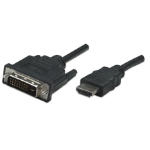 Manhattan HDMI naar DVI-D 24+1 kabel, 1 m, zwart, levenslange garantie, equivalent van HDDVIMM1M