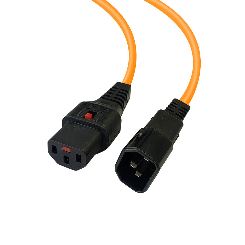 Videk IEC LOCK (C13) F to IEC (C14) M Mains Power Cable - Orange 2.5m