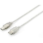 Equip USB 2.0 Type A Extension Cable Male to Female, 3.0m , Transparent Silver