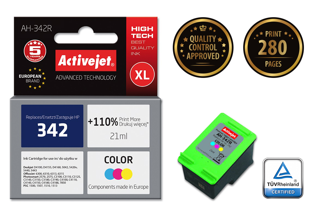 Activejet AH-342R ink for HP printer, HP 342 C9361EE replacement; Premium; 21 ml; color