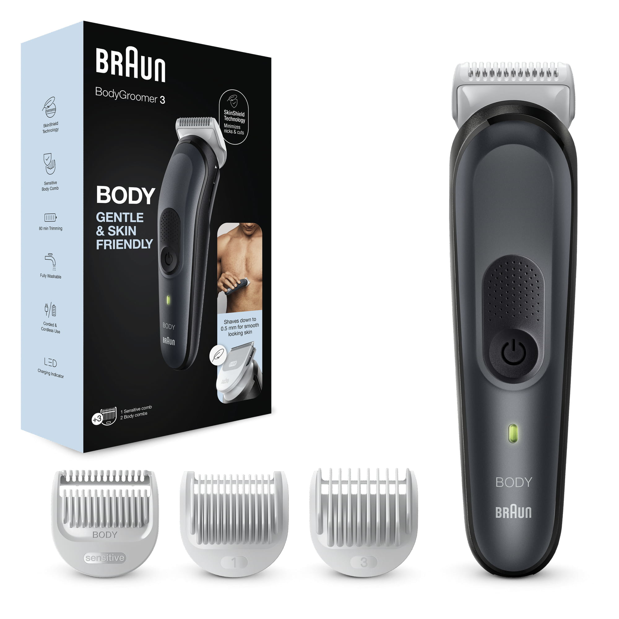 Image of Braun BodyGroomer 3 BG3340 - AC/Battery - Black - Grey