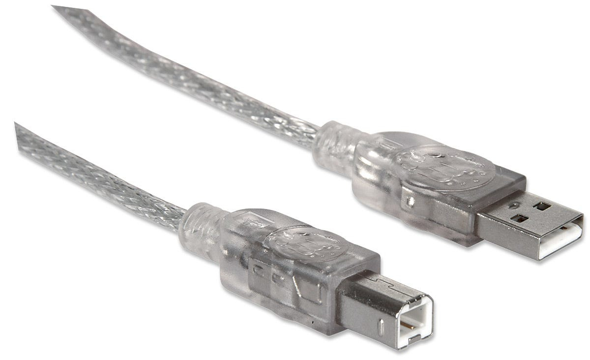 Manhattan USB-A to USB-B Cable, 1.8m, Male to Male, 480 Mbps (USB 2.0), Translucent Silver, Polybag