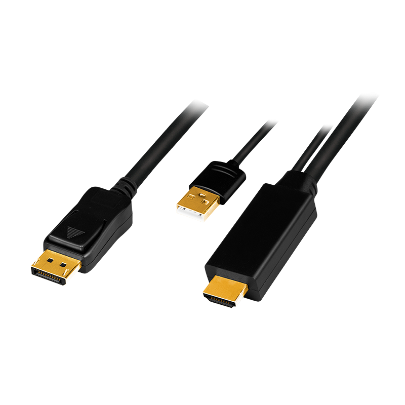 Image of LogiLink HDMI cable, A/M + USB-A/M to DP/M, 4K/30 Hz, black, 1 m