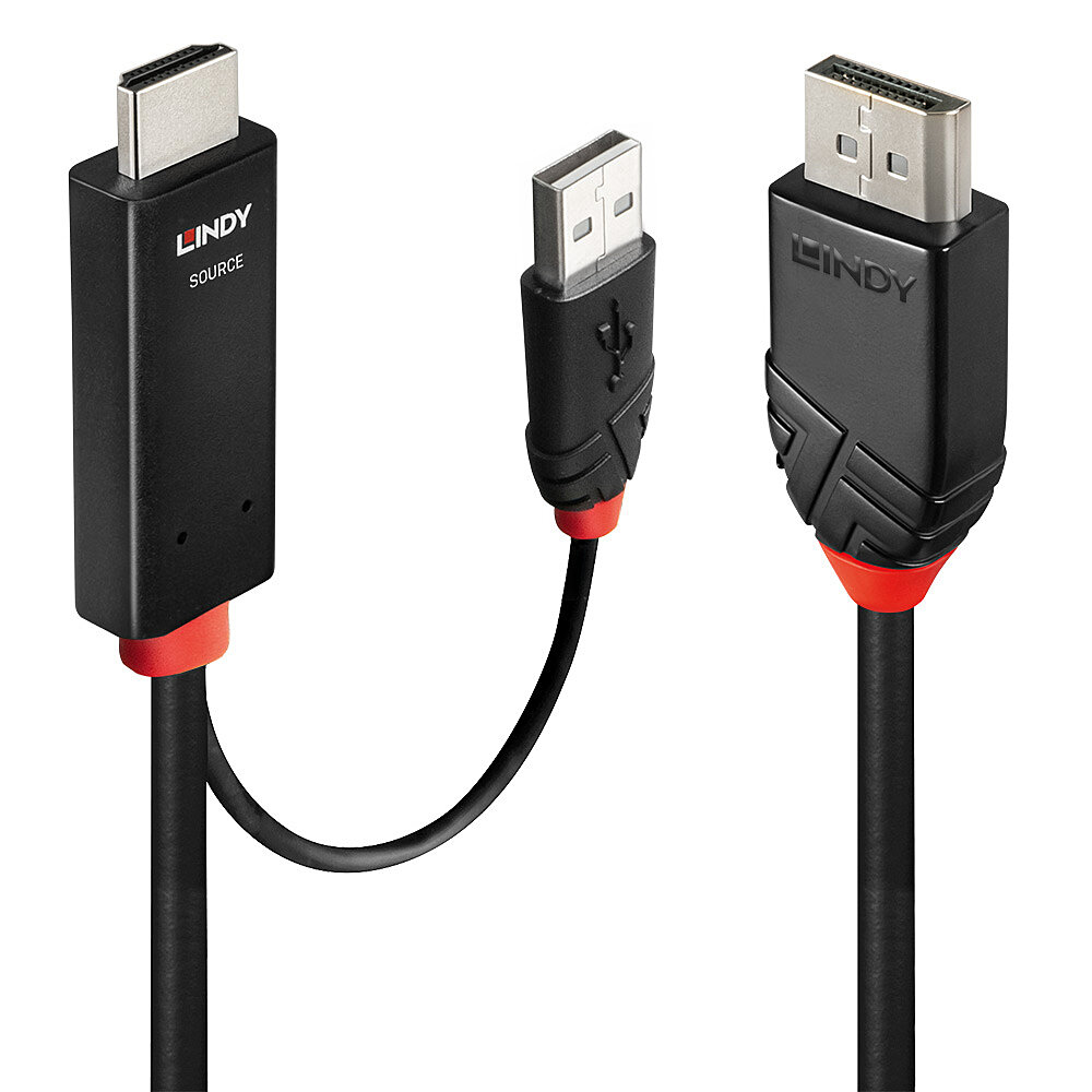Image of Lindy 41498 video cable adapter 1 m HDMI + USB Type-A DisplayPort...