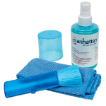 Manhattan LCD Cleaning Kit, Alcohol-free, Includes Cleaning Solution (200ml), Brush and Microfibre Cloth, Ideal for use on monitors/laptops/keyboards/etc, Three Year Warranty, Blister