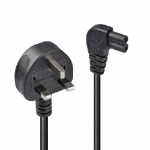 Lindy 3m UK 3 Pin Plug To Right Angled IEC C7 Mains Power Cable, Black