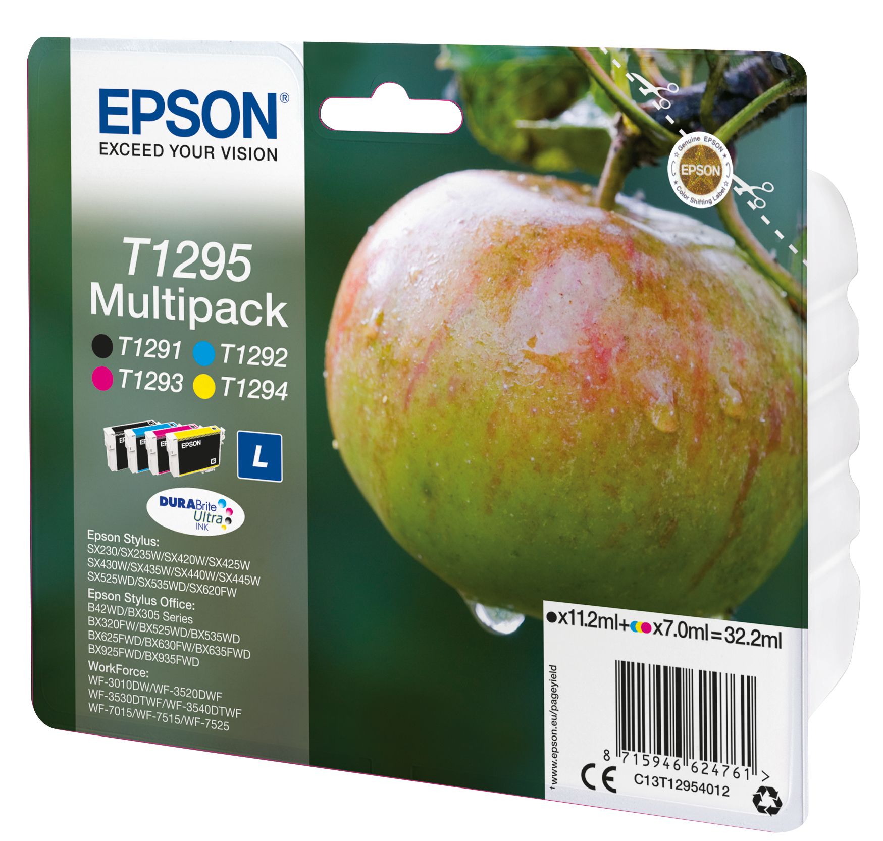 Epson C13T12954012/T1295 Ink cartridge multi pack Bk,C,M,Y high-capacity 11,2 ml + 3x7 ml Pack=4 for Epson Stylus BX 320/SX 235 W/SX 420/SX 525/WF 3500