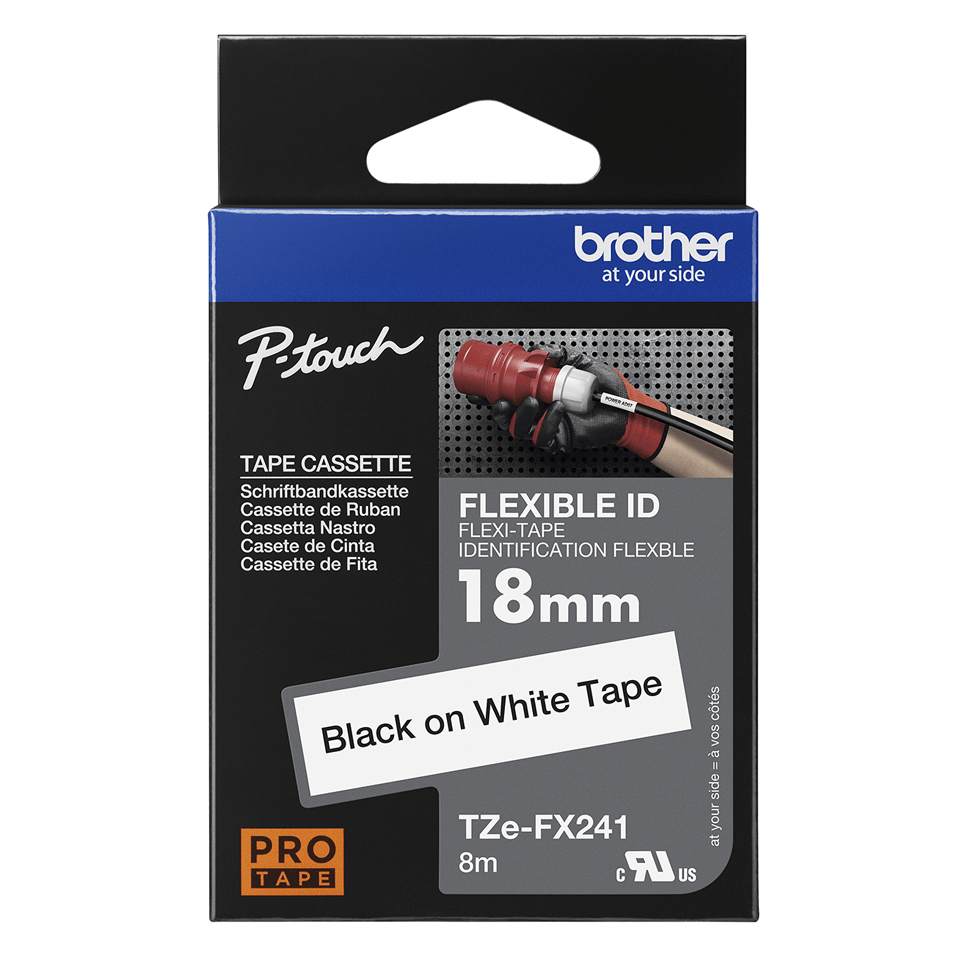 Brother TZE-FX241 DirectLabel black on white Laminat 18mm x 8m for Brother P-Touch TZ 3.5-18mm/36mm/6-18mm/6-24mm/6-36mm