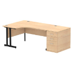 Dynamic Impulse W1600 x D1200 x H730mm Left Hand Crescent Desk Cantilever Leg With D800mm Desk High Pedestal Maple Finish Black Frame - I004406 DD