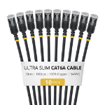 StarTech.com 30cm Black Ultra Slim Cat6A Ethernet Cable, 10 Pack, Snagless, FTP, Pure Bare Copper Wire, 34AWG Ultra Slim RJ45 Network Patch Cord, Individually Tested