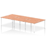 Dynamic Impulse Back-to-Back 6 Person Bench Desk W1200 x D1600 x H730mm With Cable Ports Beech Finish White Frame - IB00178 DD