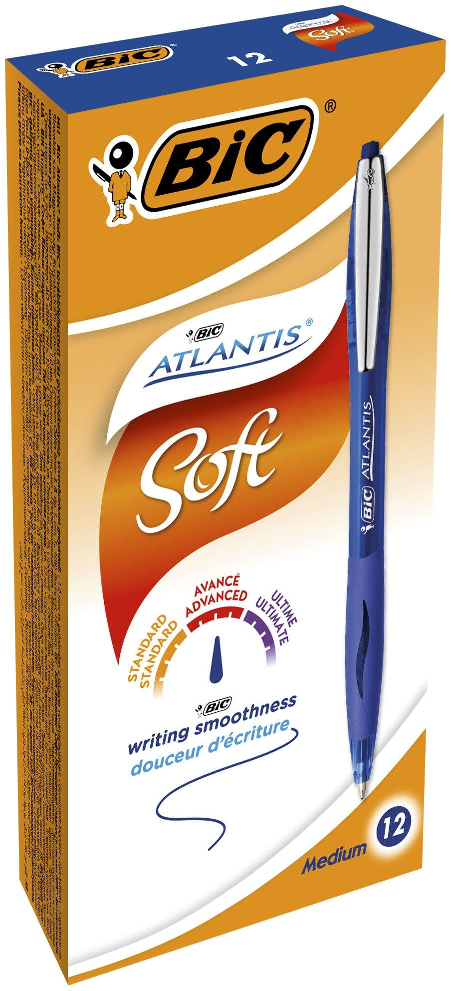Image of BIC Atlantis Soft Blue Clip-on retractable ballpoint pen Medium 12...