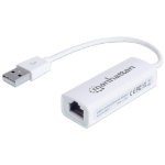 Manhattan USB-A Fast Ethernet Adapter, 10/100 Mbps Network, USB 2.0, 480 Mbps, Hi-Speed USB, RJ45, White, Three Year Warranty, Comparable Function to USB2100 except colour