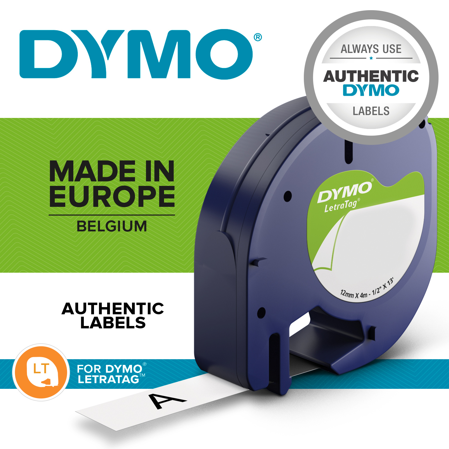Dymo 91200/S0721510 DirectLabel-etikettes black on white 12mm x 4m for Dymo LetraTag