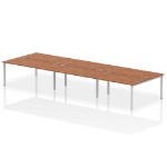 Dynamic Impulse Back-to-Back 6 Person Bench Desk W1600 x D1600 x H730mm With Cable Ports Walnut Finish Silver Frame - IB00200 DD