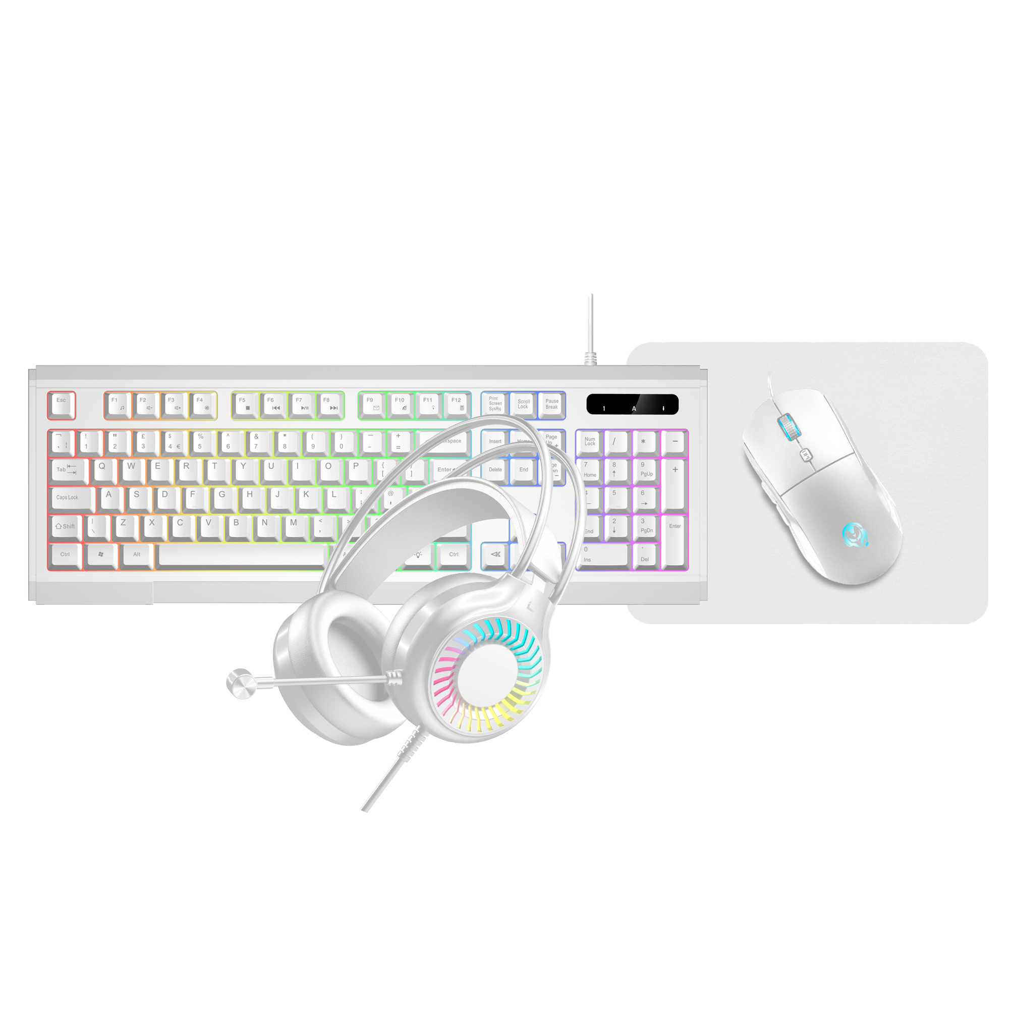 GAMER WHT 4IN1 USB KB MS HS KIT keyboard Mouse included Gaming QW