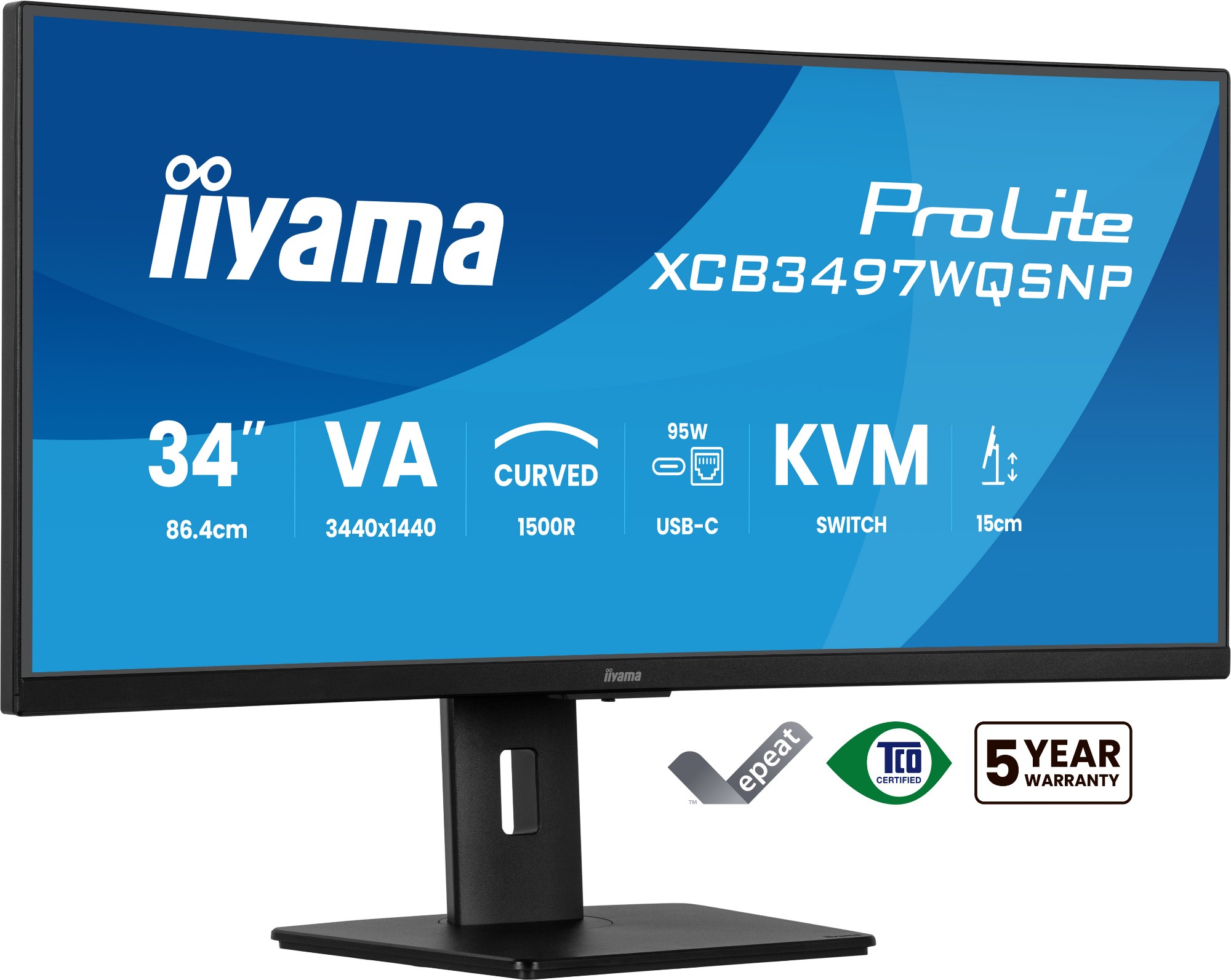 iiyama ProLite XCB3497WQSNP-B1 computer monitor 86.4 cm (34") 3440 x 1440 pixels UltraWide Quad HD LED Black