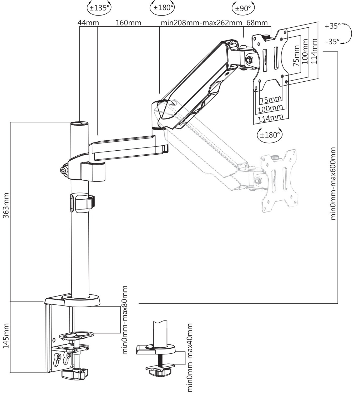 V7 Touch Adjust Monitor Mount