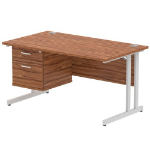 Dynamic Impulse W1400 x D800 x H730mm Straight Office Desk Cantilever Leg With 1x2 Drawer Single Fixed Pedestal Walnut Finish Silver Frame - MI001920 DD
