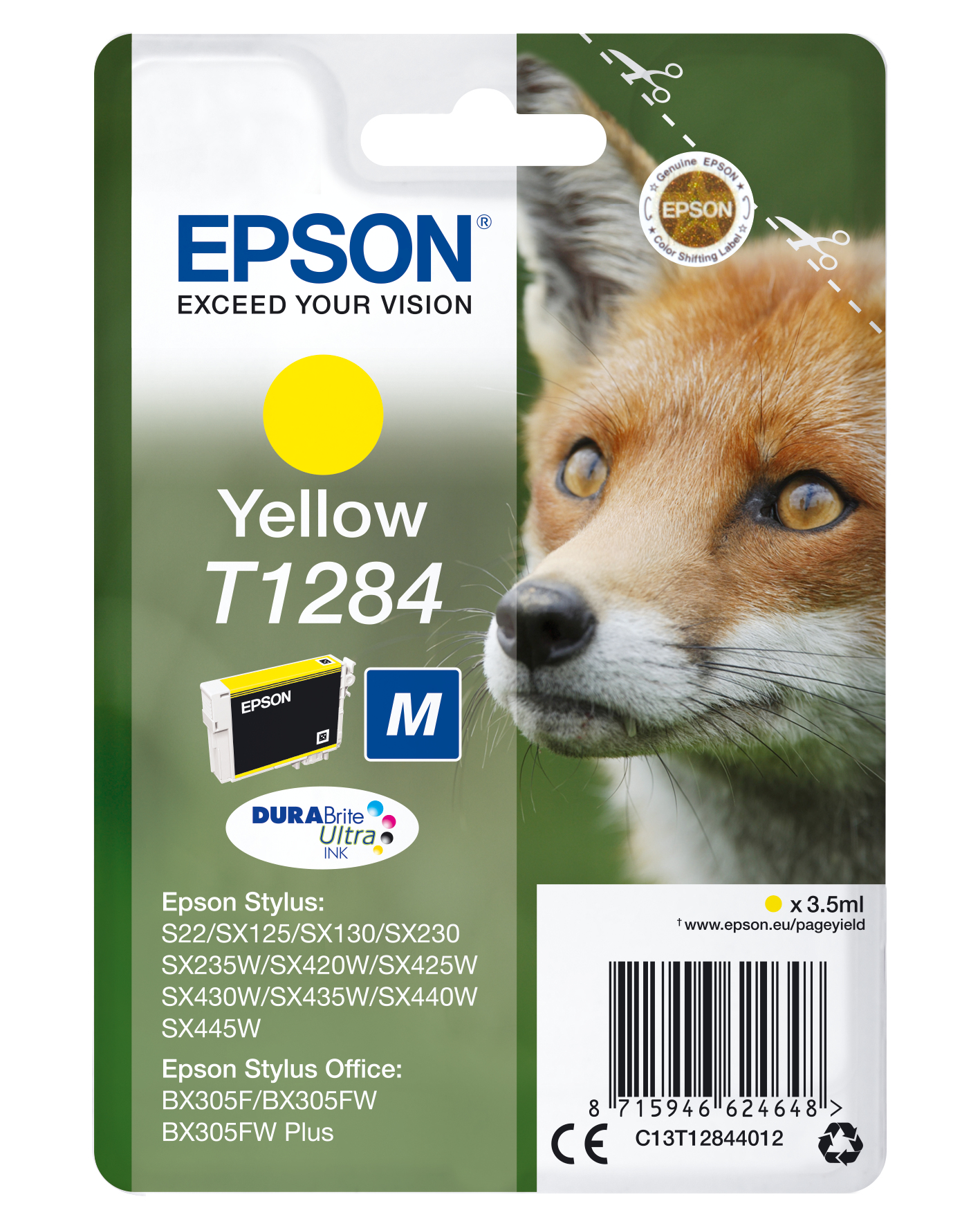 Image of Epson C13T12844012/T1284 Ink cartridge yellow, 225 pages 3,5ml for...