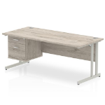 Dynamic Impulse W1800 x D800 x H730mm Straight Office Desk Cantilever Leg With 1 x 2 Drawer Fixed Pedestal Grey Oak Finish Silver Frame - I003511 DD