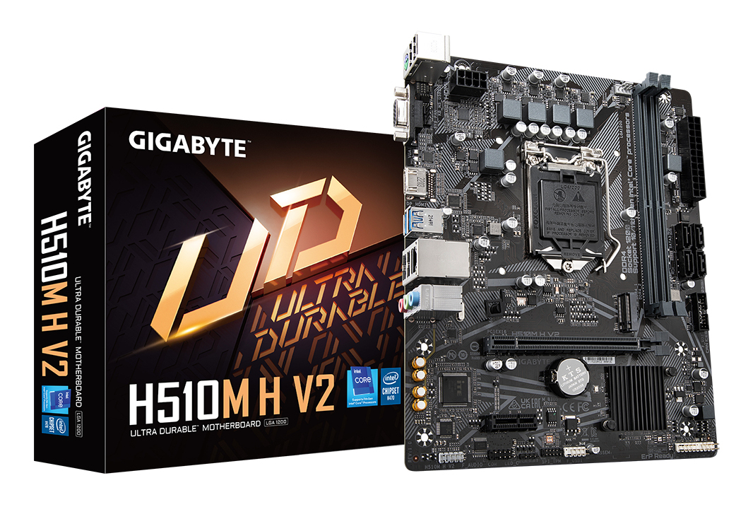 GIGABYTE H510M H V2 Motherboard - Supports Intel Core 11th CPUs, up to 3200MHz DDR4 (OC), 1xPCIe 3.0 M.2, GbE LAN, USB 3.2 Gen 1