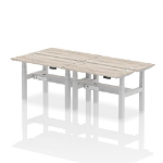 Dynamic Air Back-to-Back W1200 x D600mm Height Adjustable Sit Stand 4 Person Bench Desk With Cable Ports Grey Oak Finish Silver Frame - HA01574 DD