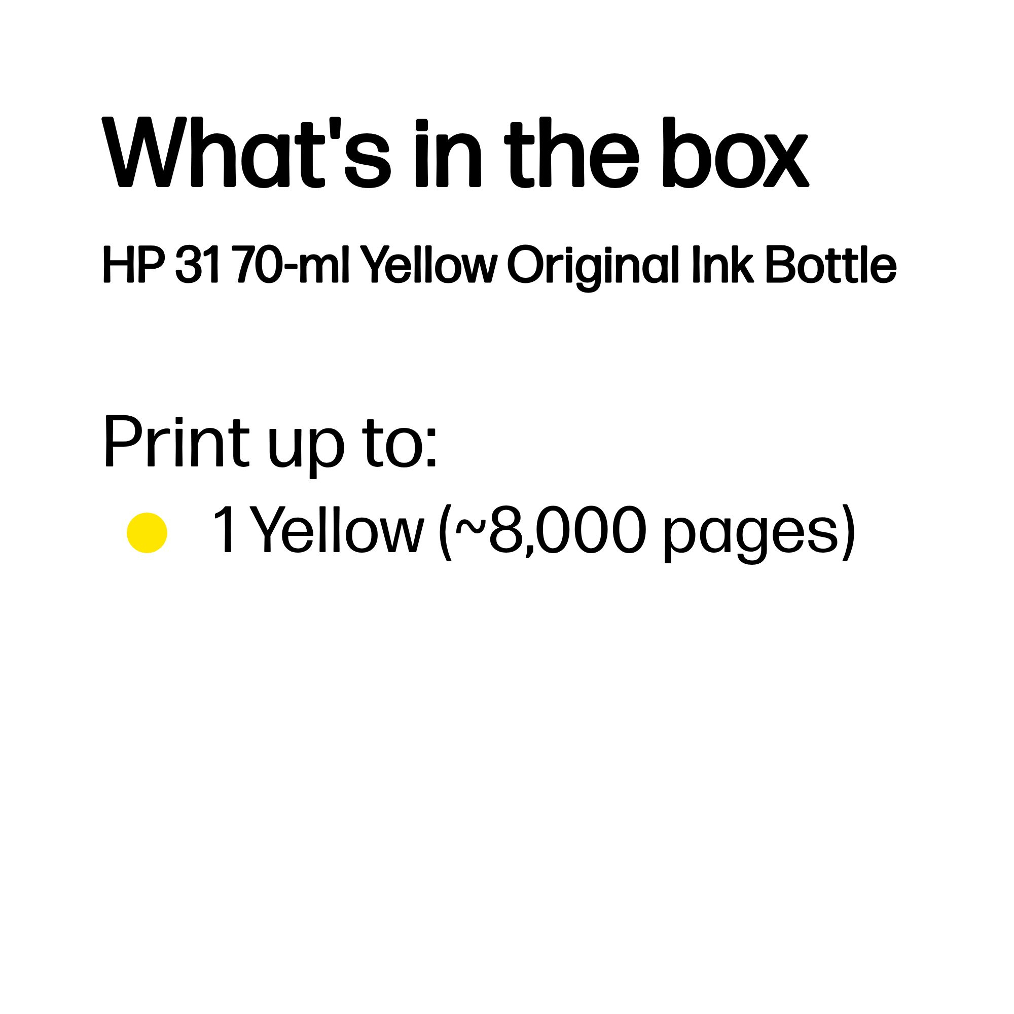 HP 31 Original Ink Bottle 70-ml Yellow 1VU28AE