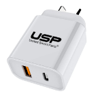 USP 20W Dual Port (20W USB-C PD + 18W USB-A QC3.0) Fast Wall Charger White - Safe Charge,Charge 2 Devices Simultaneously,Short-Circuit Protection