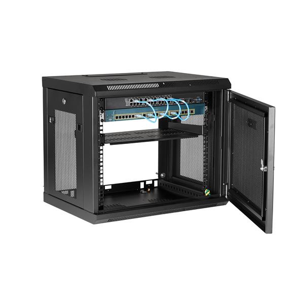 StarTech.com 2 Post 9U 19&quot; Wall Mount Network Cabinet - Adjustable Depth 6-15&quot;- Locking IT Switch Depth Enclosure - Vented Computer/Electronics Equipment Data Rack w/Shelf &amp; Hook &amp; Loop Tape