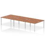 Dynamic Impulse Back-to-Back 6 Person Bench Desk W1400 x D1600 x H730mm With Cable Ports Walnut Finish Silver Frame - IB00188 DD