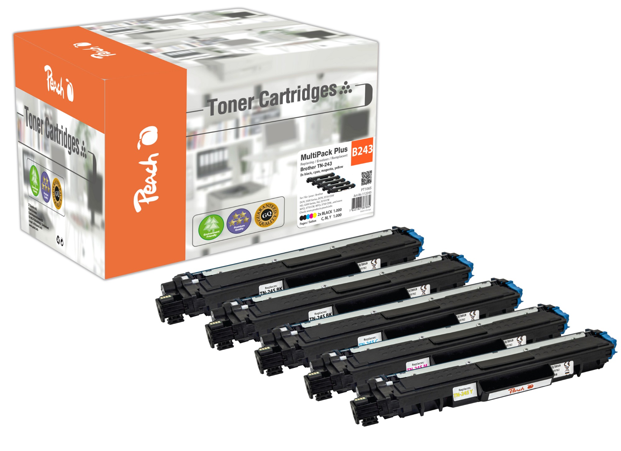 Peach PT1065 toner cartridge 5 pc(s) Compatible Black, Cyan, Magenta, Yellow