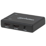 Manhattan HDMI Splitter 4-Port (Compact), 4K@30Hz, Displays output from x1 HDMI source to x4 HD displays (same output to four displays), AC Powered (cable 0.7m), Black, Three Year Warranty, Retail Box