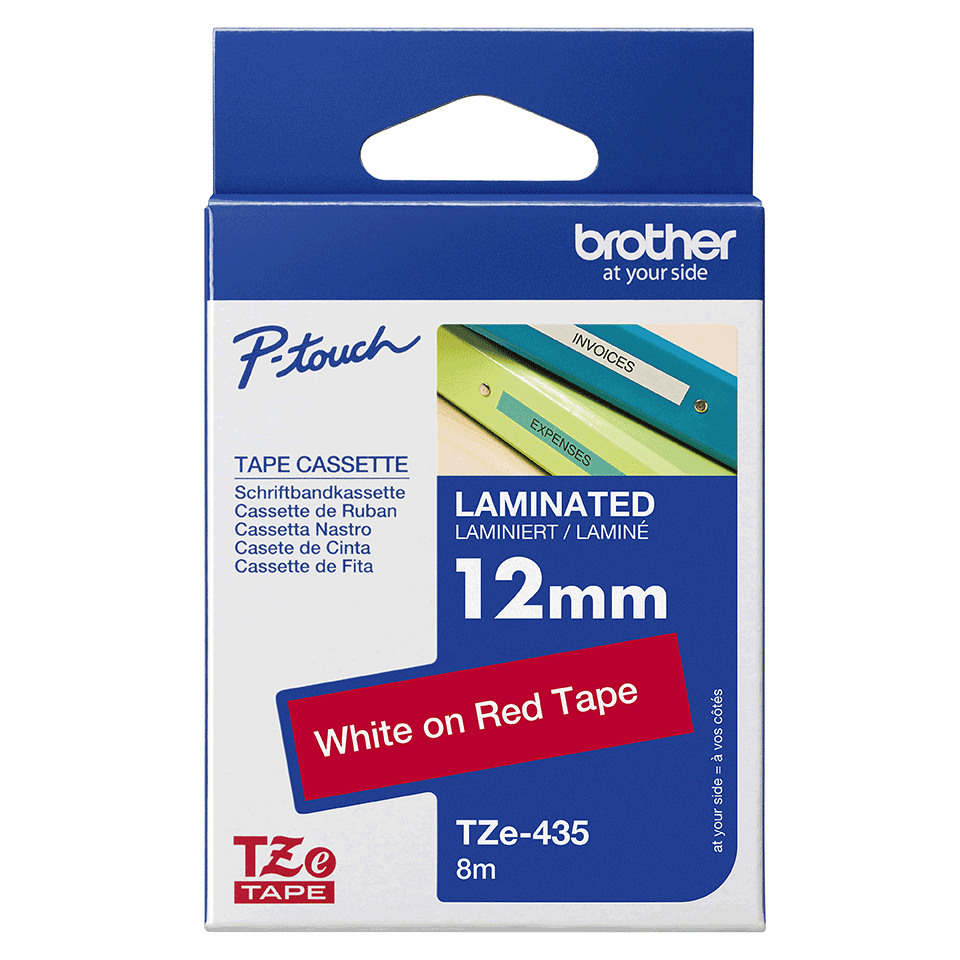 Brother TZE-435 DirectLabel white on red Laminat 12mm x 8m for Brother P-Touch TZ 3.5-18mm/6-12mm/6-18mm/6-24mm/6-36mm