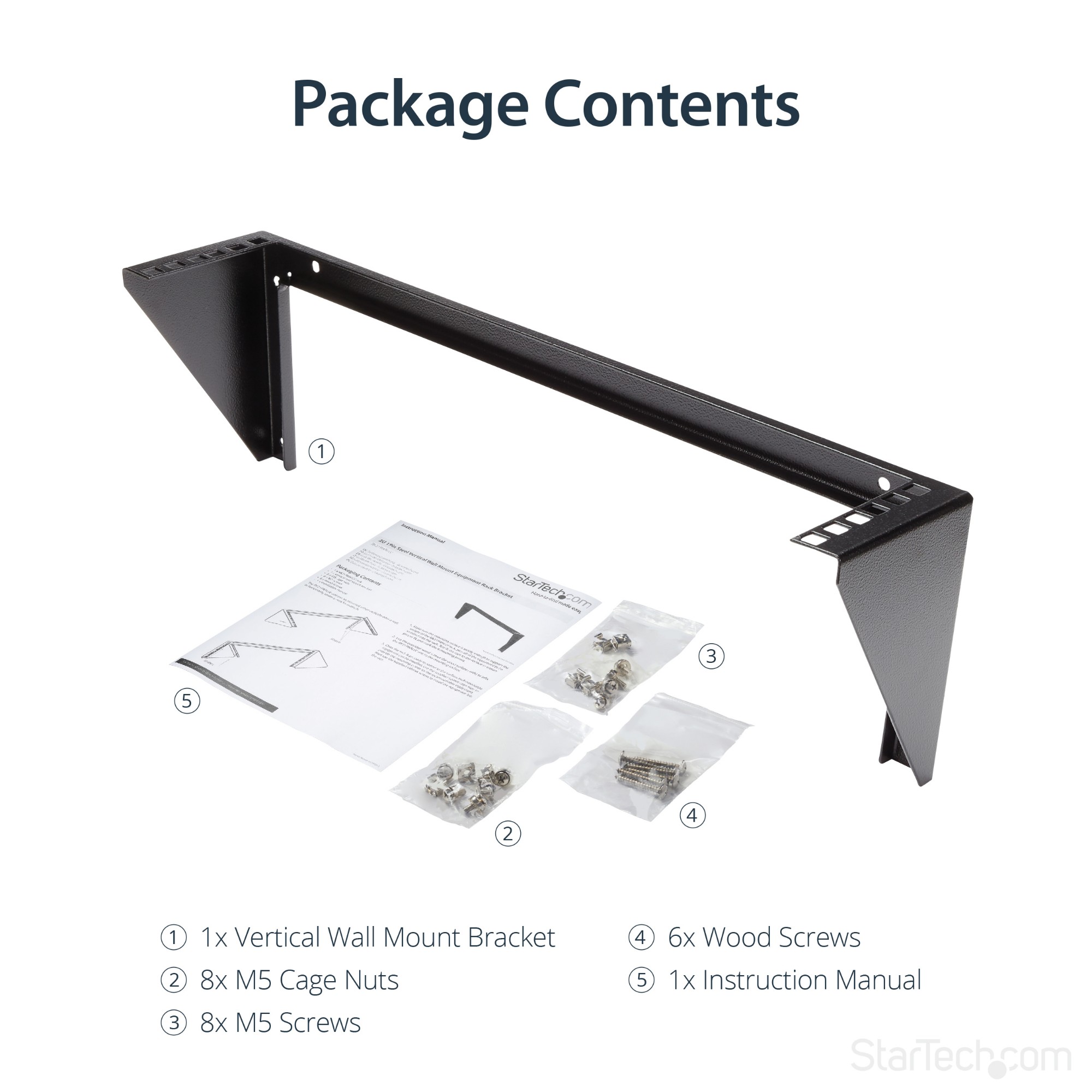 StarTech.com 2U 19in Steel Vertical Wall Mount Equipment Rack Bracket