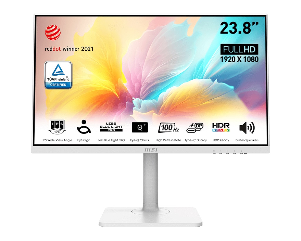 MSI Modern MD2412PW - LED monitor - 24" (23.8" viewable) - 1920 x 1080 Full HD (1080p) @ 100 Hz - IPS - 300 cd/m? - 1000:1 - 1 ms - HDMI, USB-C - speakers - white
