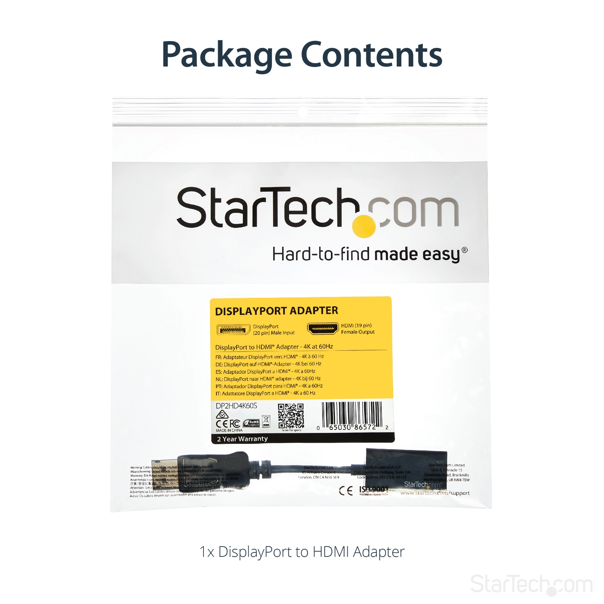StarTech.com DisplayPort to HDMI Adapter - 4K 60Hz