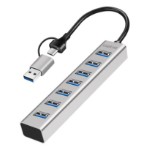 LogiLink USB 3.0 hub, 4x USB-A, 5 Gbit/s, 2-in-1 connection cable, silver